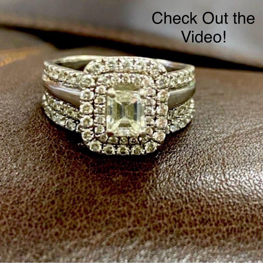 💎💍TODAY ONLY!!!! 14 Karat White Gold Double Halo Engagement Ring & Wedding Band.
